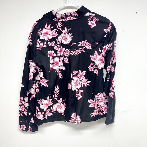 Soft Surroundings Women's Tencel Hibiscus Floral Button Down Tunic Shirt Top PL - Picture 3 of 3